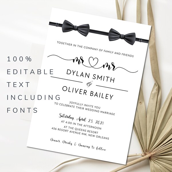 Gay Wedding Invitation Editable Gay Wedding Invitation Template Editable Marriage Ceremony Invitation Instant Edit and Download