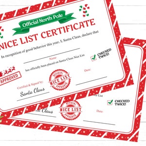 Bewerkbare mooie lijst Certificaat Kerstman mooie lijst Afdrukbare sjabloon van Santa Instant Bewerk digitale download Direct downloaden