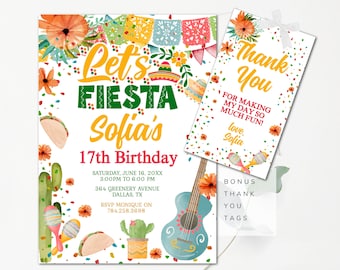 Editable Fiesta Birthday Invitation Mexican Birthday Invitation Editable Girls Invitation Botanical Invitation Birthday Mexico Invitation