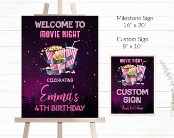 Editable Welcome Sign Movie Night Party Sign Customisable Sign Editable Party Sign Corjl Template Welcome Sign Printable Sign Popcorn - MNP6