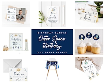 Outer Space Birthday Invitation Bundle Galaxy Birthday Party Set Space Birthday Party Bundle Space Birthday Party Bundle Blast Off Package