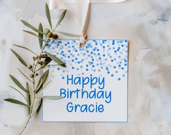 Editable Blue Gift Tags Blue Confetti Favor Cards Editable Blue Square Tags Personalized Thank You Tags Printable Blue Party Tags