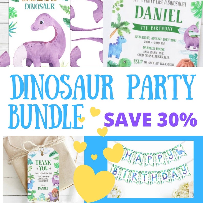 Dinosaur Party Bundle SAVE OVER 30%  Includes 5x7 and phone image 1
