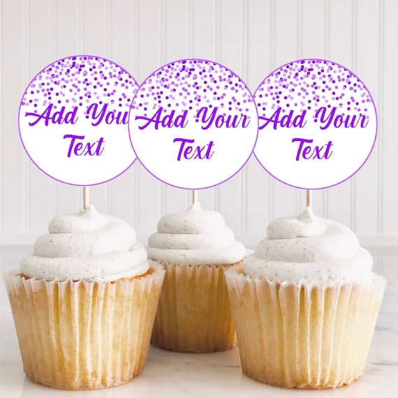 Purple confetti cupcake toppers for instant printing. EDITABLE to any