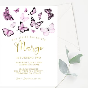 Editable Pink Butterfly Birthday Invitation Butterflies Birthday Party Invitation Butterflies Party Butterfly Invite Instant Download BF1