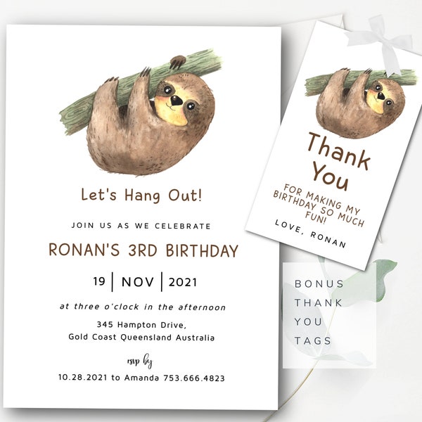 Sloth Invitation Sloth Birthday Invitation Editable Sloth Party Invitation you can edit yourself Animal Invitation  Animal Party