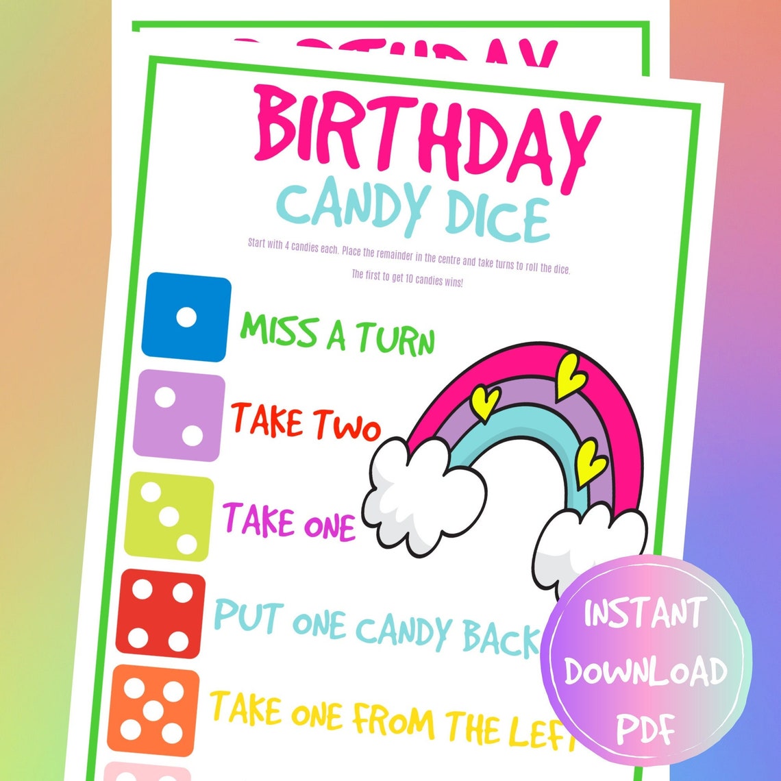 Candy Dice Game Printable Party Games Instant Print Candy - Etsy Canada