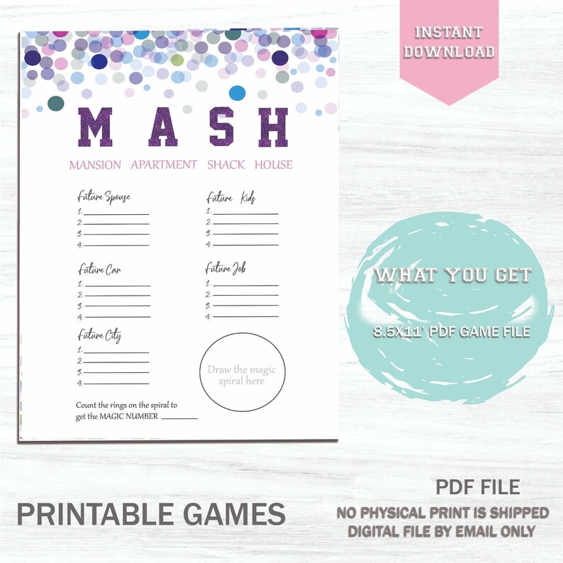 Slumber Party Games MASH Printable Game Girls Sleepover | Etsy Australia