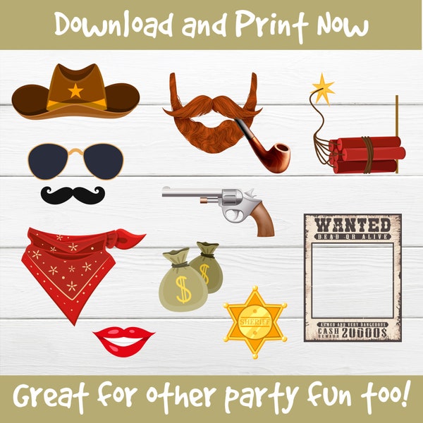 Western Birthday Party Props Wild West Party Photo Booth Props Cowboy Printable Props for Photos Cowboy Birthday Party Decor Cowboy Party