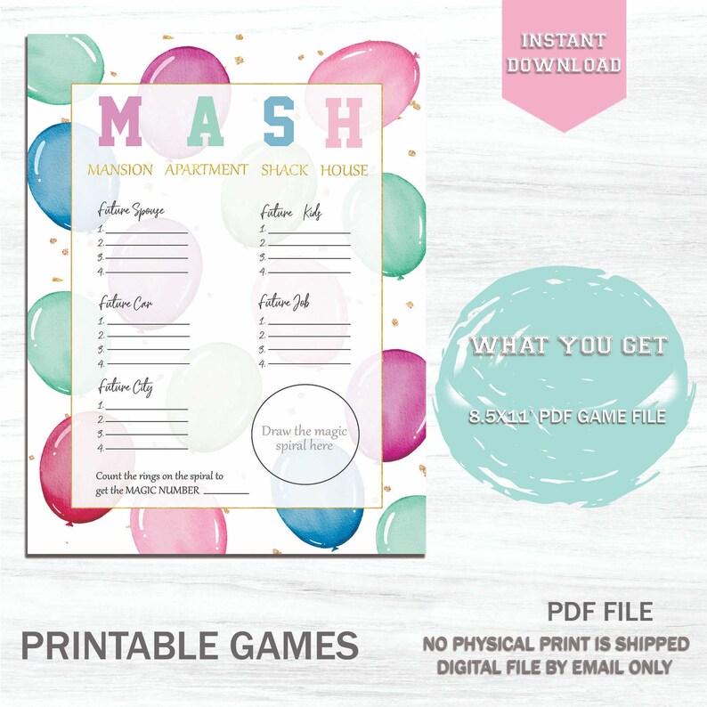 MASH Printable Party Game MASH Birthday Game Girls Printable - Etsy ...