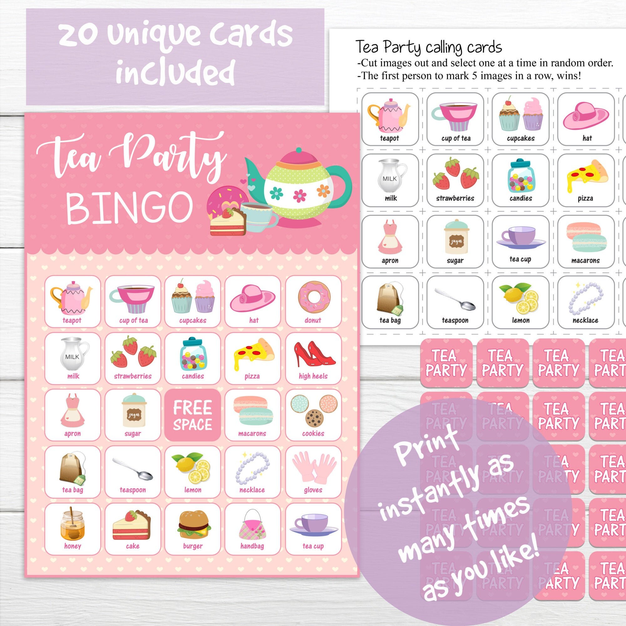  Tea Party Bingo Cards, Let's Par-Tea Game for 24 Players,  Garden Tea Party Games for Family Friends School Classroom Activities,  Holiday Party Favors Supplies Decorations(05) : Toys & Games