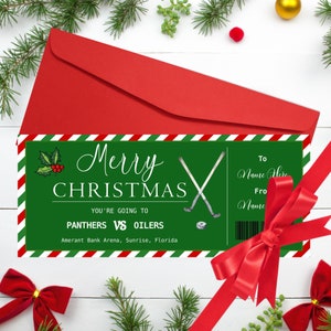 Hockey Weihnachtsgeschenk Ticket Eishockey Spielkarte Geschenk zum Bearbeiten herunterladen und sofort ausdrucken Hockey Surprise Ticket Spieltag-Karte