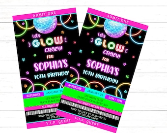 Disco Party Invitation Girls Disco Birthday Party Invitation Glow Birthday Invitation Disco Birthday Invitation Neon Disco Ticket Invitation
