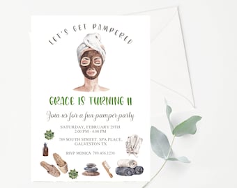 Pamper Party Instant Birthday Invitation, Editable Spa Party Invitation, Editable Spa Invitation, Instant download, Spa Pamper Party