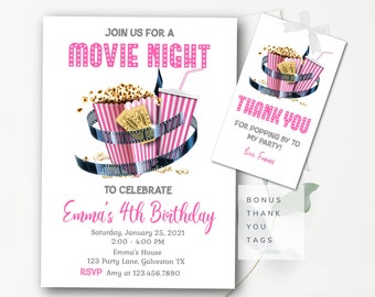 Movie Night Birthday Invitation Template Editable Movie Birthday Party Invitation Backyard Movie Night Party Printable Template - MNP6