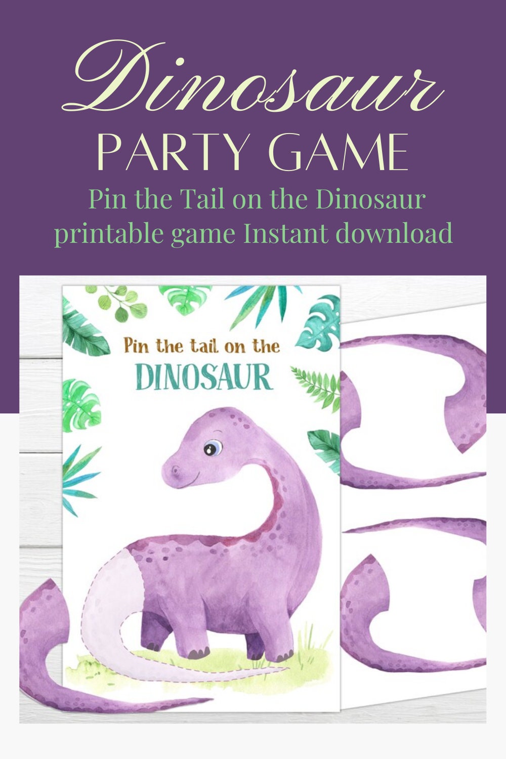 2017 Birthday Party Game PIN THE TAIL ON THE DINOSAUR T Rex for 12