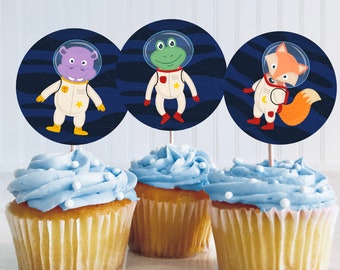 Outer Space Birthday Cupcake Toppers, First Trip Around the Sun Cookie Toppers, Astronaut Space Birthday Planets Galaxy Cake Toppers OSP4