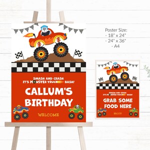 Monster Trucks Party Sign Monster Truck Birthday Sign Templates in 3 sizes Decoration Monster Truck Birthday Party Decor - MTP5