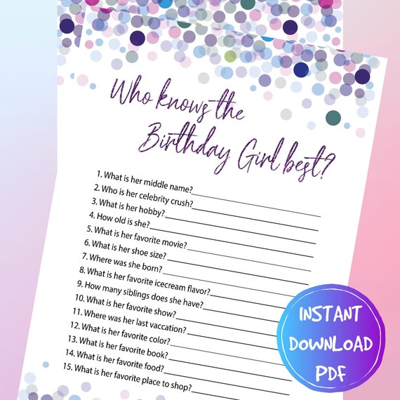 Girls Birthday Party Games, Who Knows The Birthday Girl Best, Teen ...