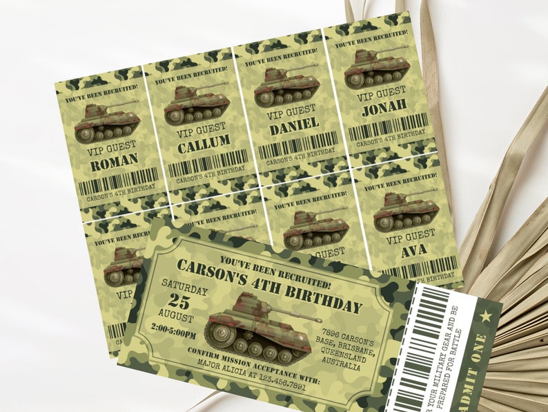 Editable Army Invitation Ticket Army ID Badges Included Army Ticket Invitation Army Birthday Invitation Military Invitation Tank Camo image 6