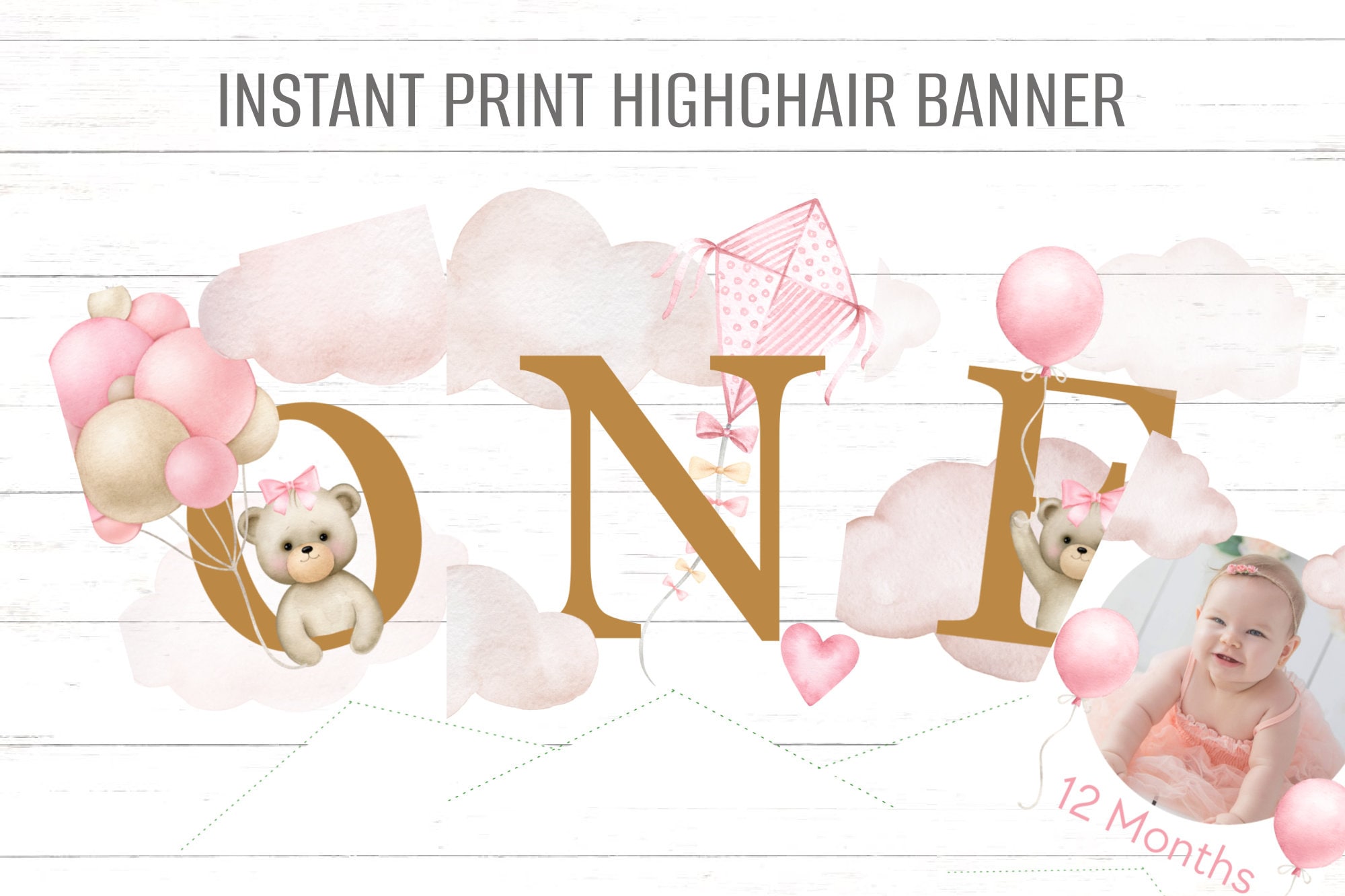 1st Birthday High Chair Banner Pink Bear Birthday Decoration Girls ...