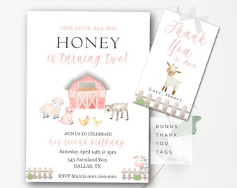 Farm Party Invitation Editable Template + Bonus Tags Farm Birthday Invite Ranch Kids Birthday Farmyard Animals Instant Download