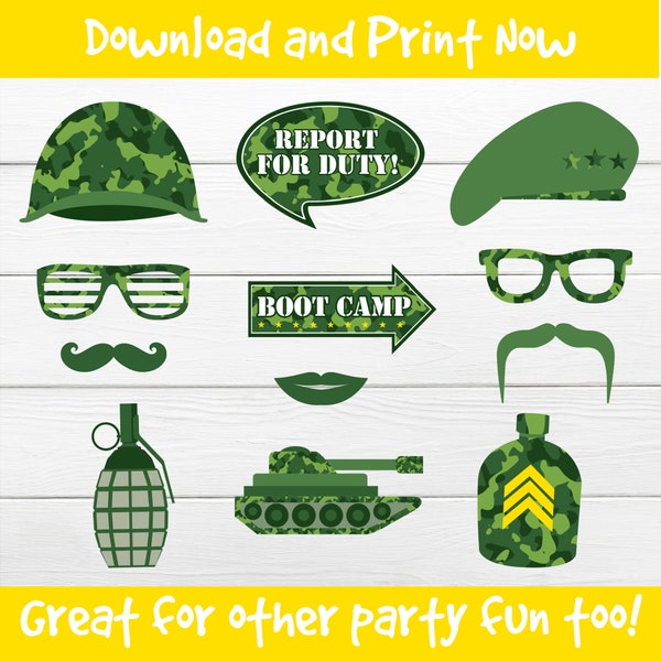 Army Props. MILITARY photo booth props Army printable props for photos Military party decor Party army glasses printables