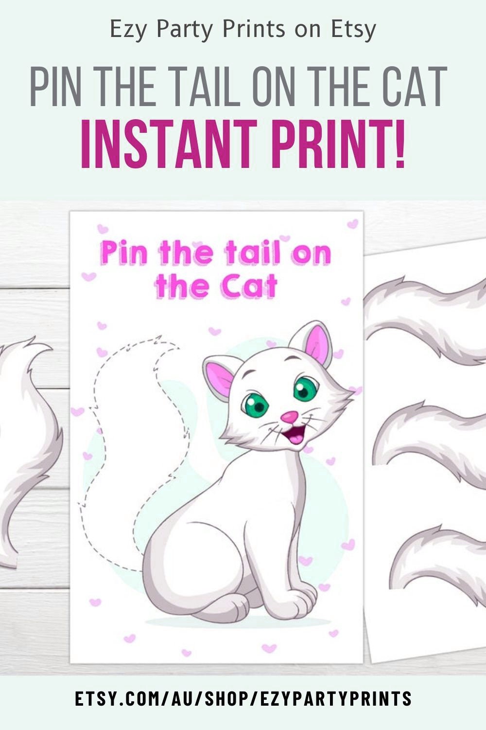 Pin the Tail on the Cat Printable Game. Instant Download 