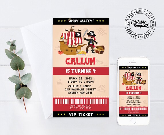 Editable Pirate Invitation, FREE Pirate Game included, Editable pirate birthday invitation, Printable pirate invitation, Pirate birthday Il_570xn