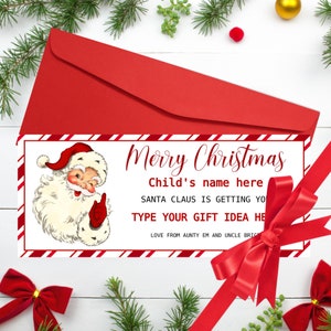 Vale de regalo de Navidad Plantilla editable de boleto de regalo de Navidad Vale de boleto de regalo sorpresa Regalo de Navidad de Papá Noel para editar, descargar e imprimir ahora
