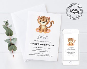 Leopard Cub Editable birthday invitation, Leopard party Invitation you can edit yourself, animal invitation, leopard invitation,animal party