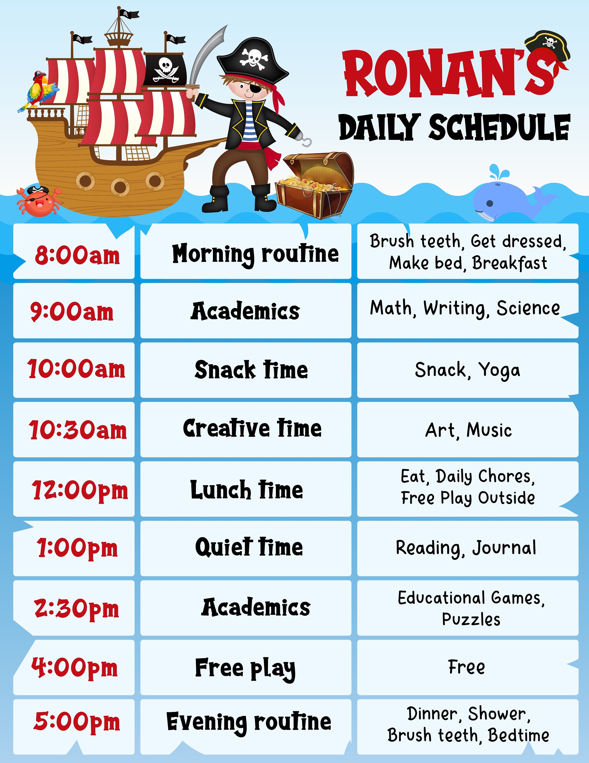 Instant Pirate Printable schedule chart Home school chart Etsy