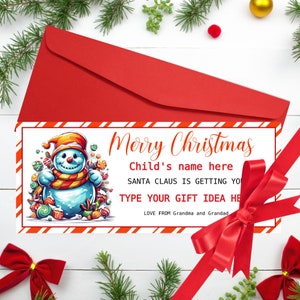 Buono di Natale modificabile Modello stampabile di buono regalo di Natale arancione con pupazzo di neve Buono regalo di Natale arancione modificabile regalo per bambini