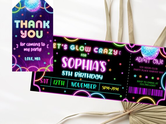 Digital Invitations Glow Birthday Party - España