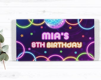 Glow party chocolate wrapper Disco Birthday Party Glow wrappers Candy wrappers Disco Personalized wrappers Printable wrappers Neon - GGB1