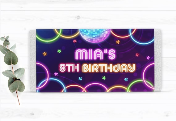GLOW party chocolate wrapper you can edit in Corjl Glow wrappers Candy wrappers Glow Personalized wrappers Printable wrappers Neon - GGB1 Il_570xn