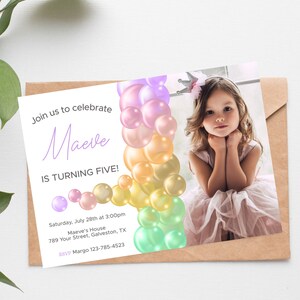 Bubble Party-Geburtstagseinladung, bearbeitbare Mädchen-Regenbogenblasen-Einladung, Pastell-Luftballons-Geburtstagseinladung zum sofortigen Download, PB