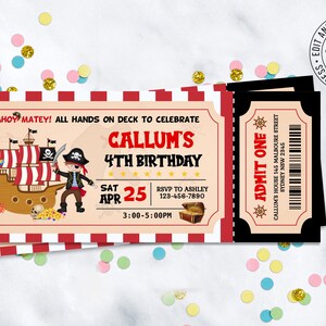 Pirate Birthday ticket invitation, Boys Ticket invitation, Birthday Invitation to edit, download instantly and print instantly. image 3