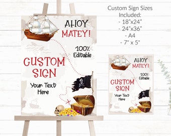 Pirate Birthday Party Signs Custom Pirate Party Signs Treasure Hunt Party Signs Boys Birthday Signs Instant Edit and Download - THP7