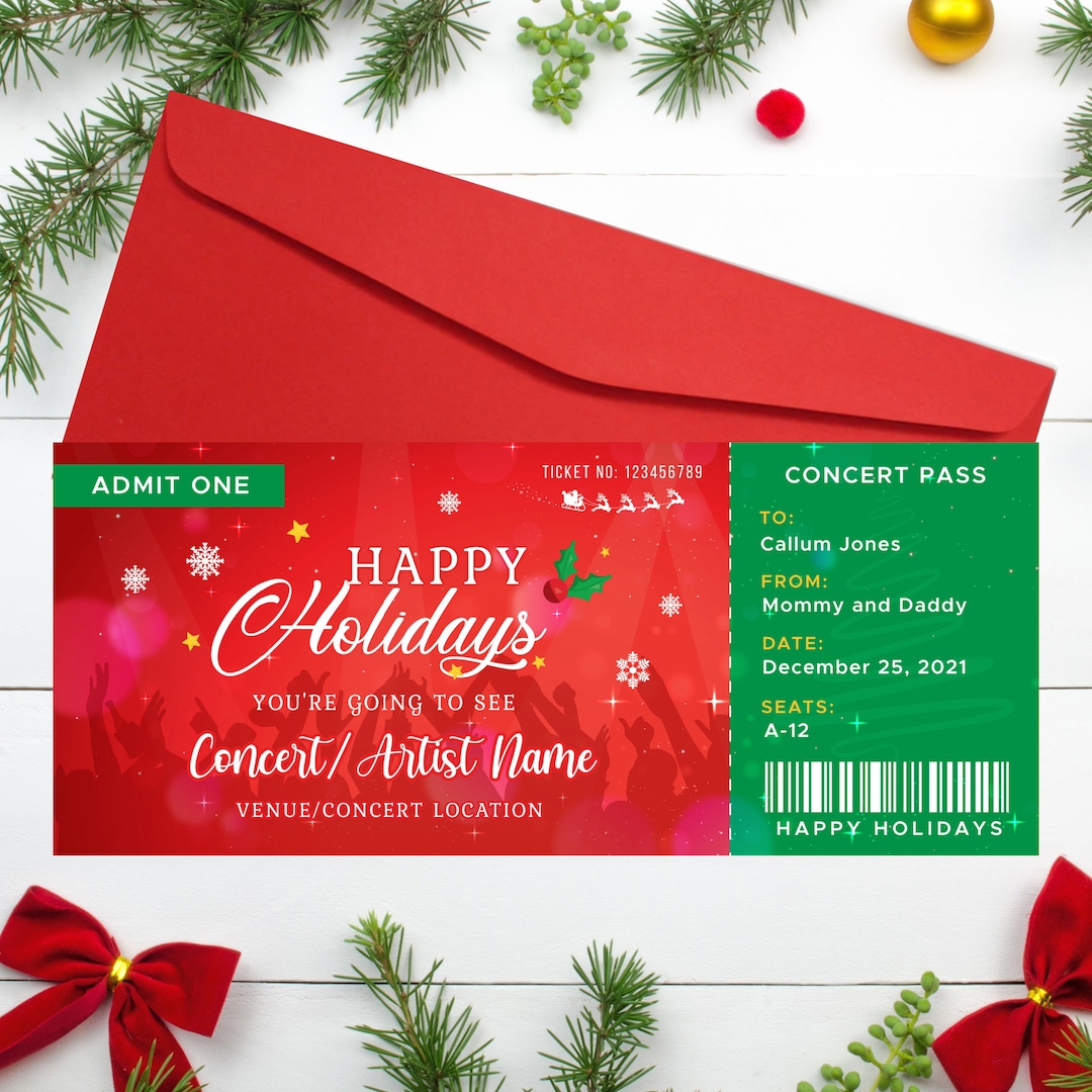 Concert Ticket Gift Template Printable Christmas Gift Certificate