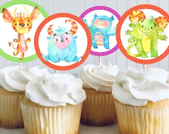 Cupcake toppers for instant printing, Monster Toppers, Monster cake toppers, Cupcake party toppers, Birthday party toppers  LMP7