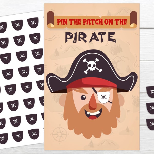 Pirate Birthday Game Pin the Patch on the Pirate printable game Instant download  Instant Printable party game Pirate birthday party game