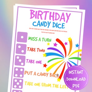 Kids Birthday Party Game Slumber Party Game Sleepover Party Candy Dice Game Instant Download Party Game Birthday Game Dice Game Printable