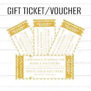 Editable Golden Birthday Gift Ticket Gold Gift Voucher Birthday Voucher Digital Gift Voucher Surprise Ticket Birthday Gold Birthday Ticket