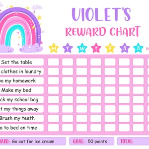 Editable Rainbow Chore Chart Girls Reward Chart Childrens Editable ...
