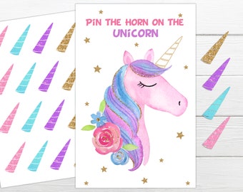 Einhorn Geburtstagsparty Einhorn Party Spiel Pin das Horn beim Einhorn Printable Spiel Regenbogen Einhorn-Geburtstagsparty Spiel Mädchen-Party-Spiel
