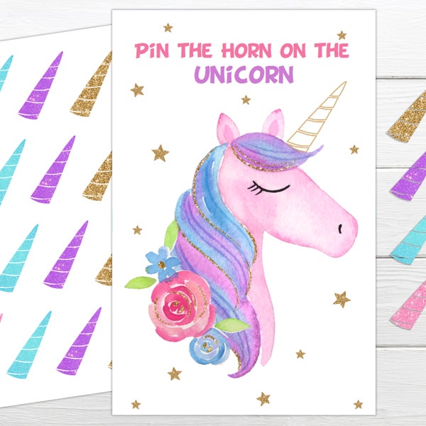 Unicorn Birthday Party Unicorn Party Game Pin the Horn on the Unicorn Printable Game Rainbow Unicorn Birthday Party Game Girls Party Game
