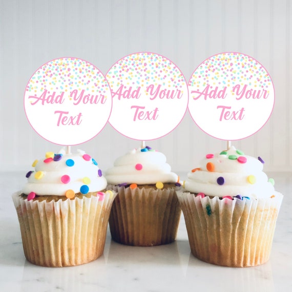 Cupcake toppers for instant printing, Pastel confetti EDITABLE toppers to personalise and print at home, Cupcake party toppers, Il_570xn