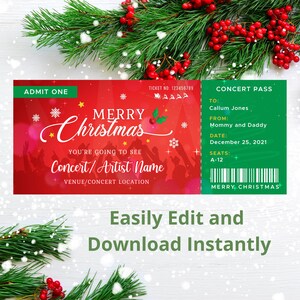 Weihnachtsgeschenk-Ticket-Vorlage Druckbare Weihnachtsgeschenk-Vorlage Jede Event-Ticket-Weihnachtsgeschenk-Vorlage zum Bearbeiten, Herunterladen und sofortigen Drucken