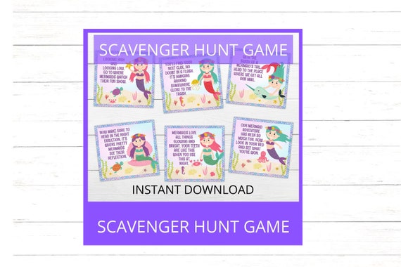 Scavenger Hunt Game for Kid Mermaid Scavenger Hunt Game Print as is or edit the text! Mermaid Treasure Hunt Game Mermaid Party Game